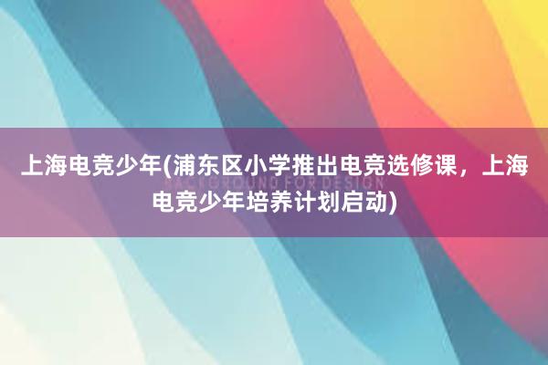 上海电竞少年(浦东区小学推出电竞选修课，上海电竞少年培养计划启动)