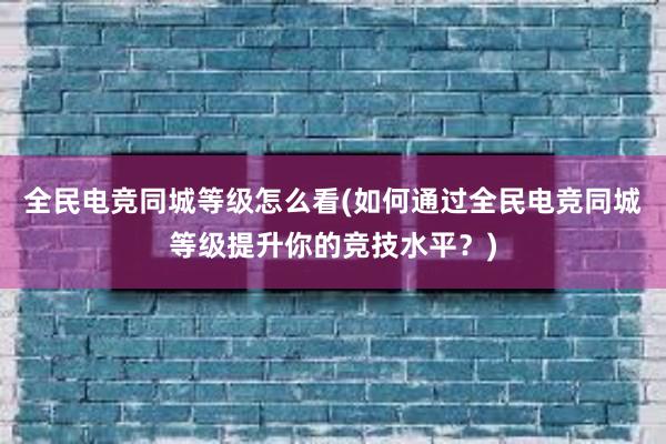 全民电竞同城等级怎么看(如何通过全民电竞同城等级提升你的竞技水平？)