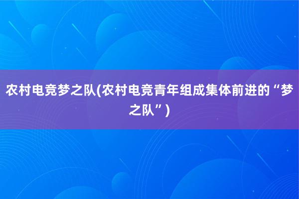 农村电竞梦之队(农村电竞青年组成集体前进的“梦之队”)