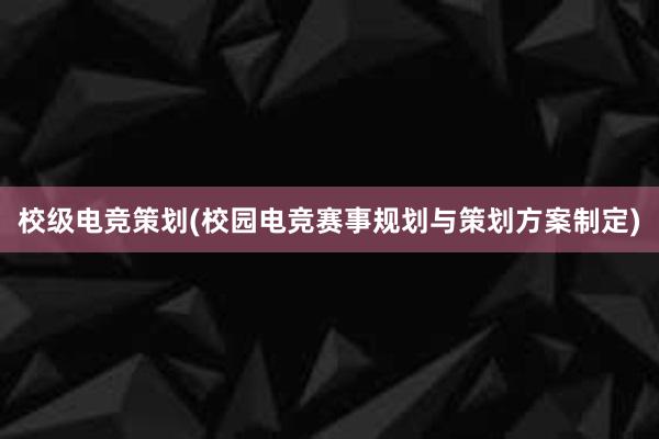 校级电竞策划(校园电竞赛事规划与策划方案制定)