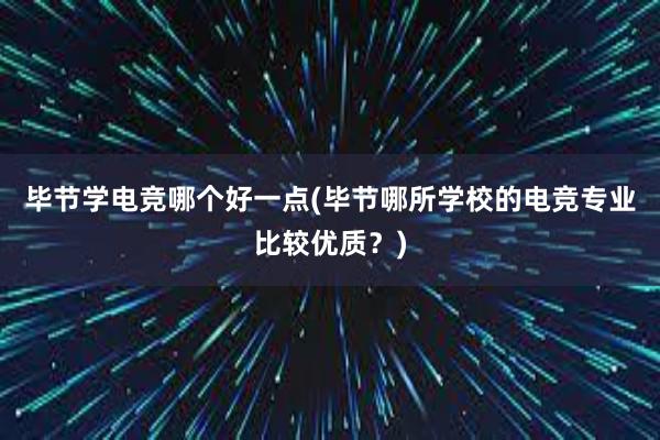 毕节学电竞哪个好一点(毕节哪所学校的电竞专业比较优质？)