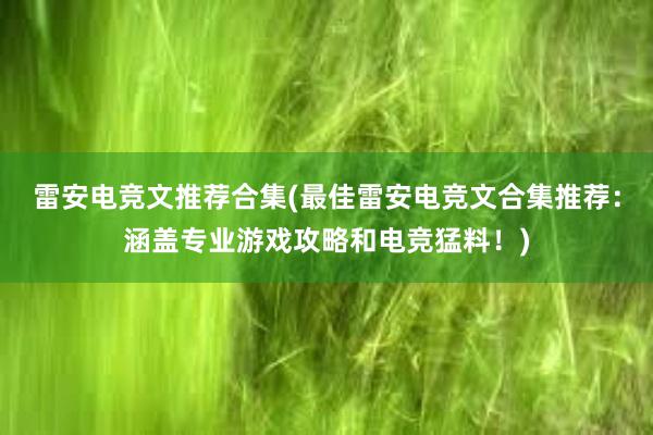 雷安电竞文推荐合集(最佳雷安电竞文合集推荐：涵盖专业游戏攻略和电竞猛料！)